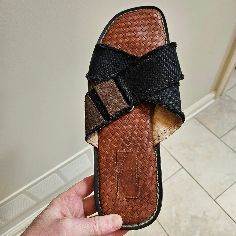 Tommy Bahama Turks Leather Sandals, Black/Brown, Sz 13 - Picture 9 of 13